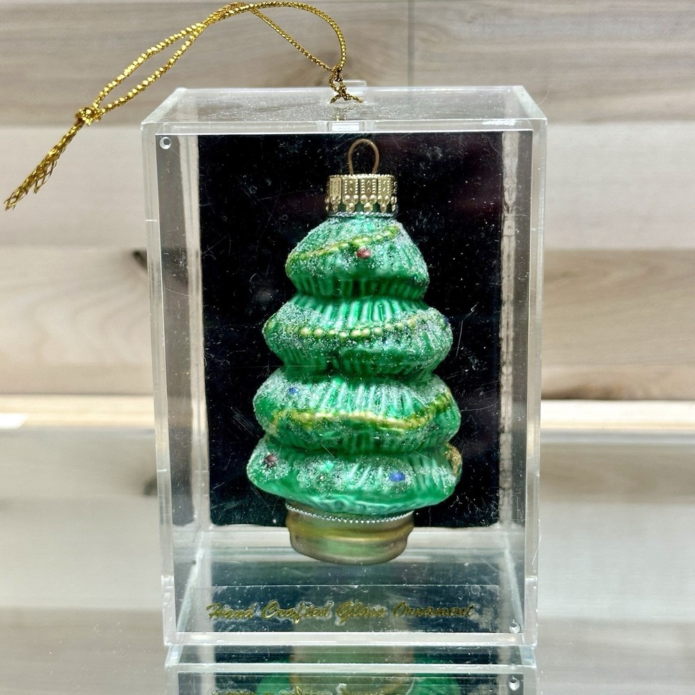 Hand Crafted Glass Christmas Ornament Christmas Tree Trim In Gold 3" Tall